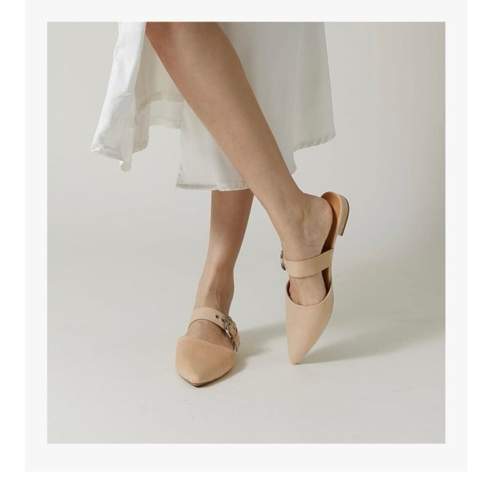 Mules Adjustable Strap Pointed Toe Backless Loafer Shoes Size 8